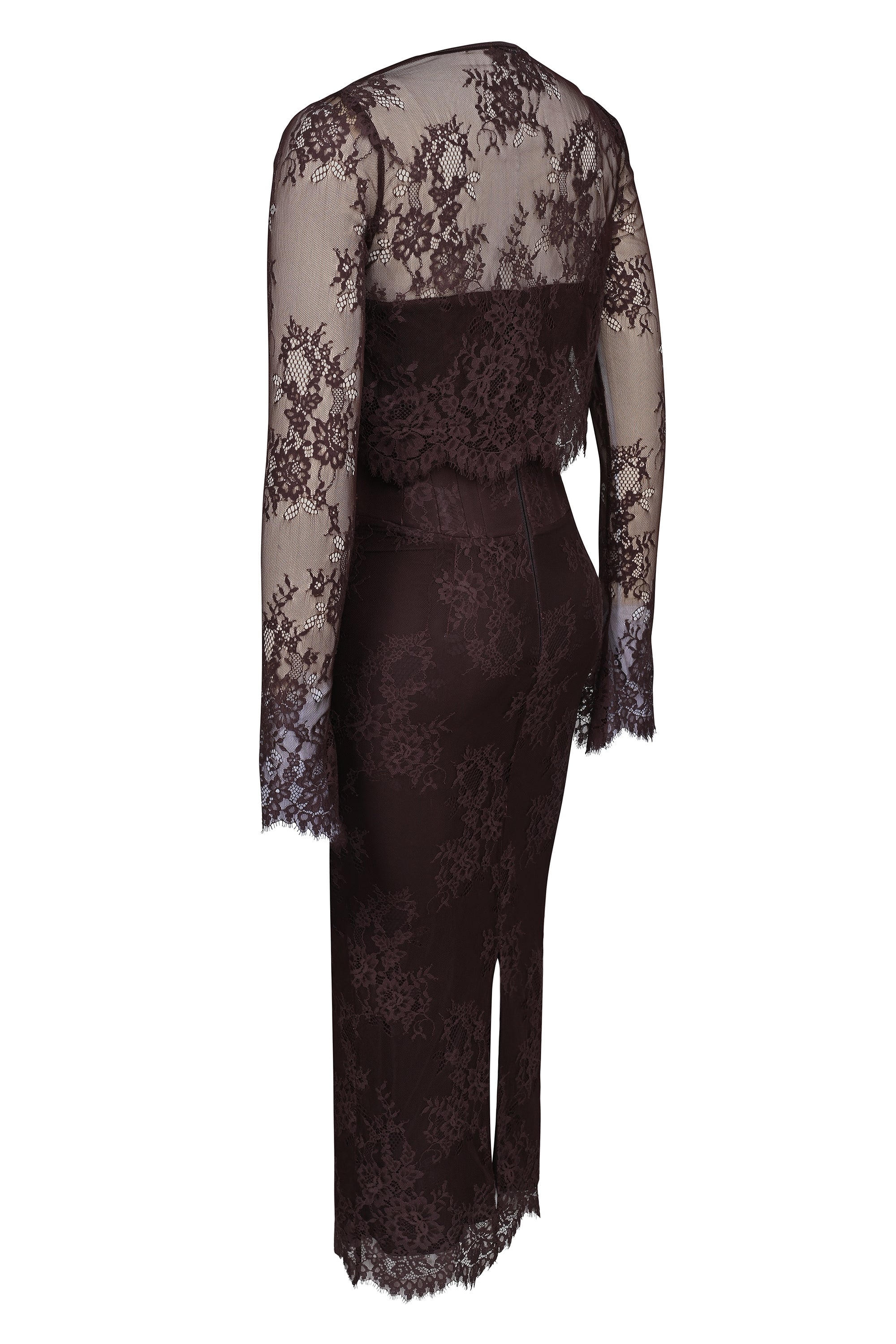 Larra-Bitter Chocolate Lace Corset Midi Dress & Bolero