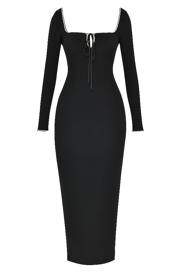 Rosa-Black Crystal Embellished Maxi Dress