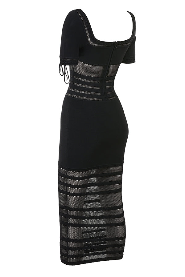 Lilla-Black Openwork Knit Midi Dress