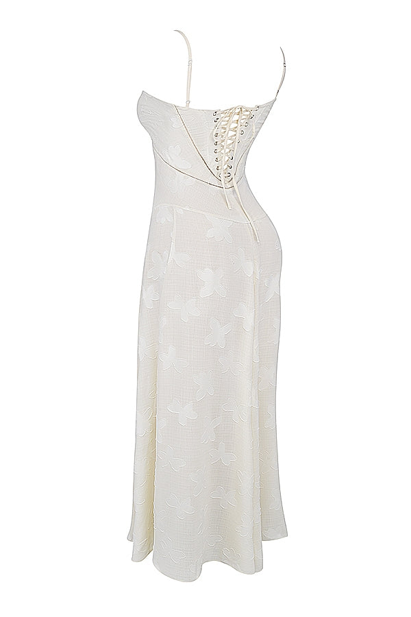 Seren-Vintage Cream Floral Lace Back Maxi Dress