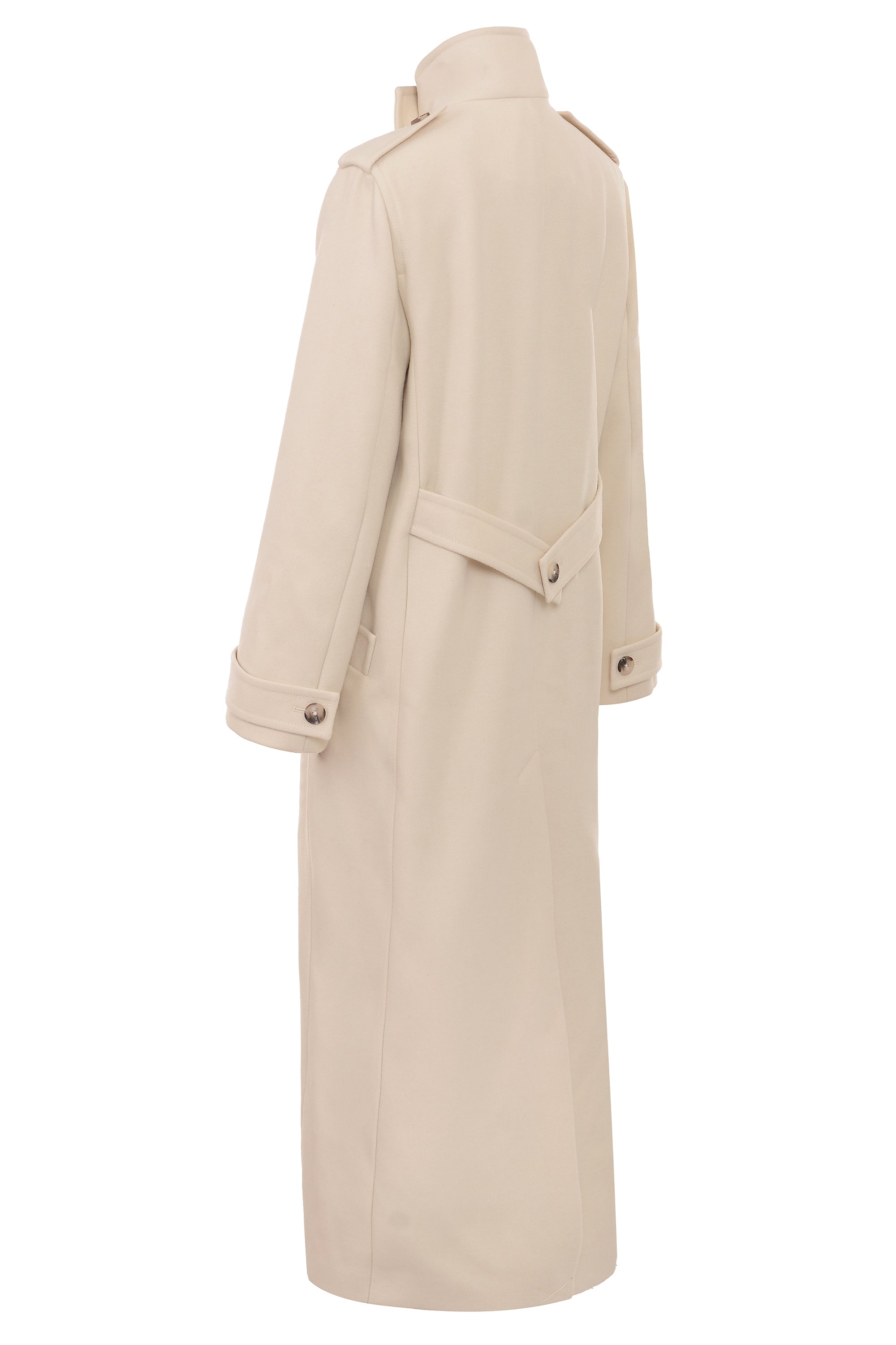 Sander-Cream Double Breasted Funnel Neck Coat