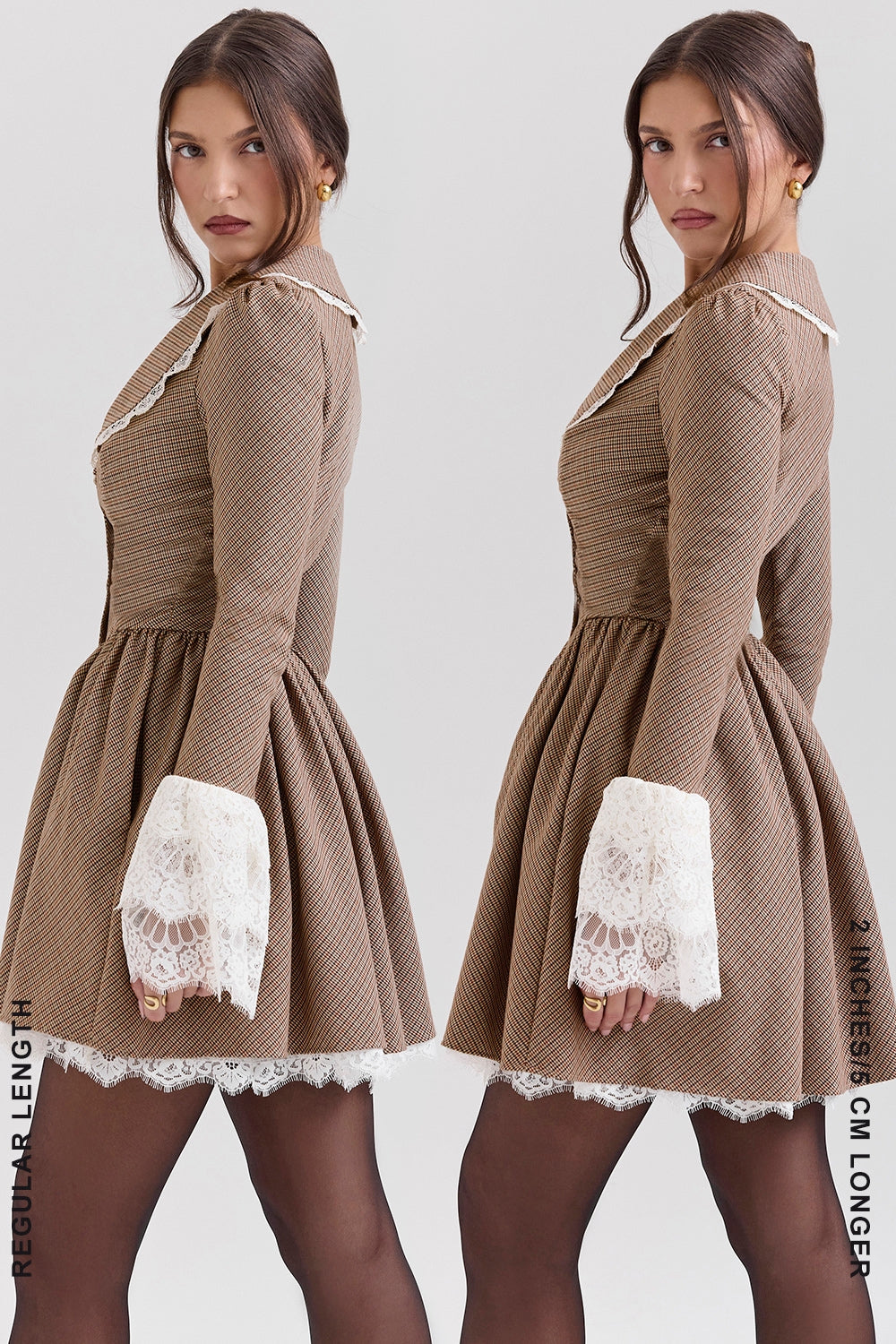 Sable-Brown Puppytooth Check Mini Dress - SALE