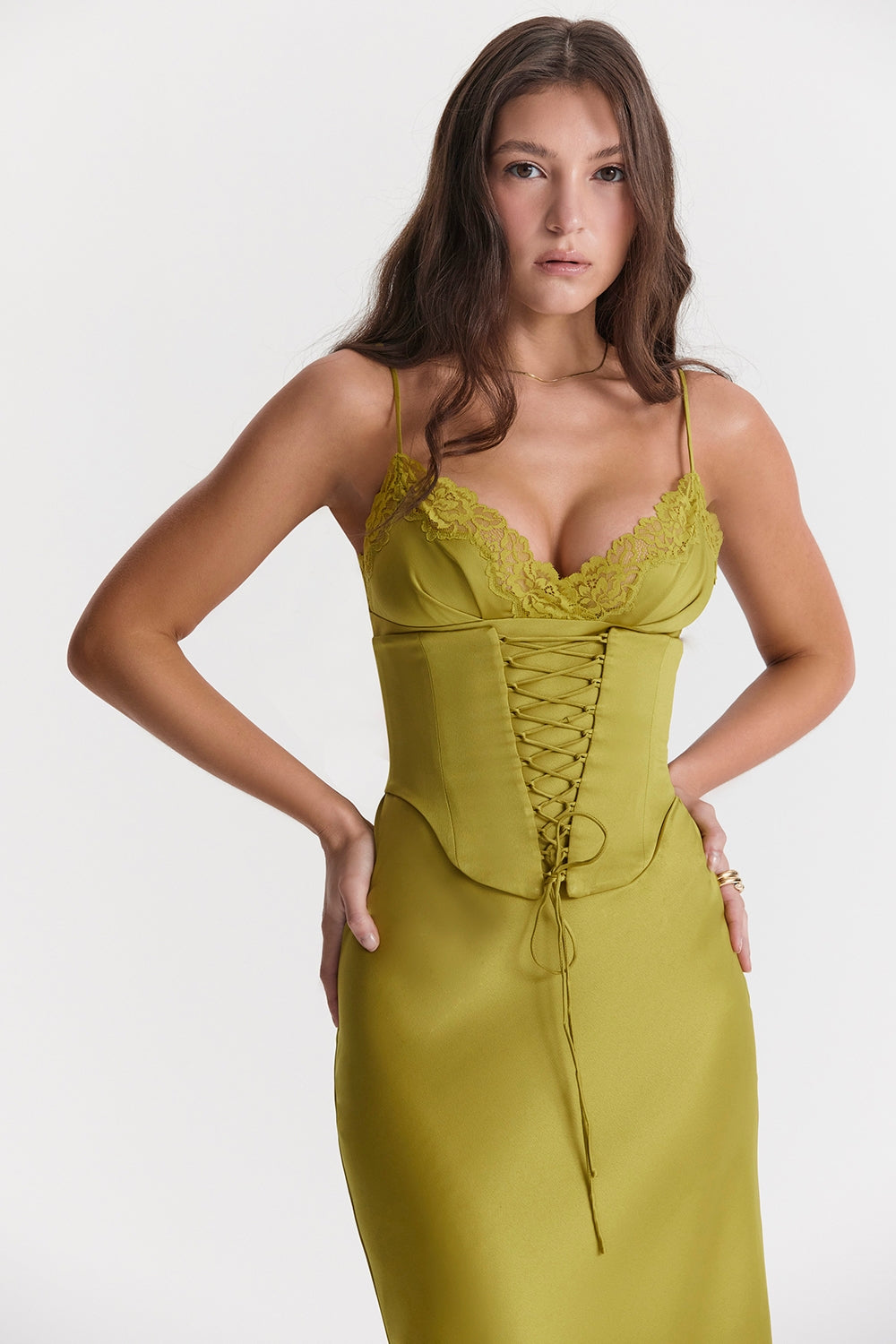Salma-Chartreuse Satin Slip Dress