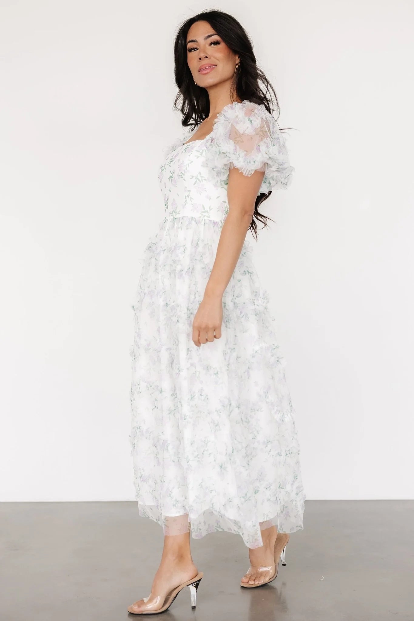 Kiera Ruffle Dress | Off White + Lavender