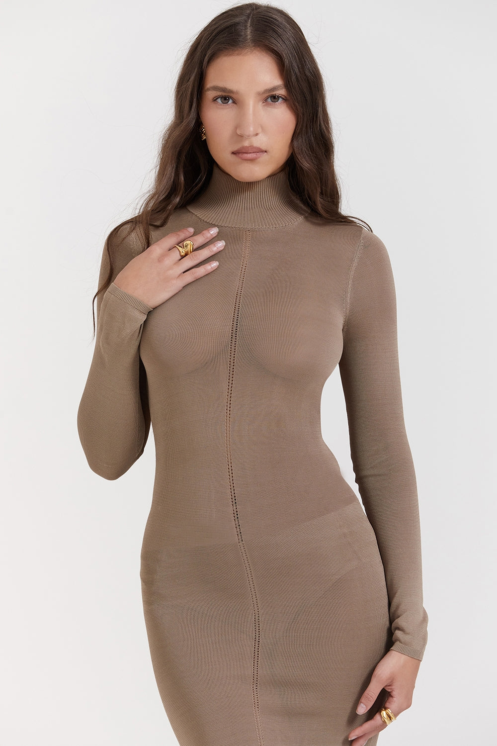 Roberta-Tan Knit Midi Dress