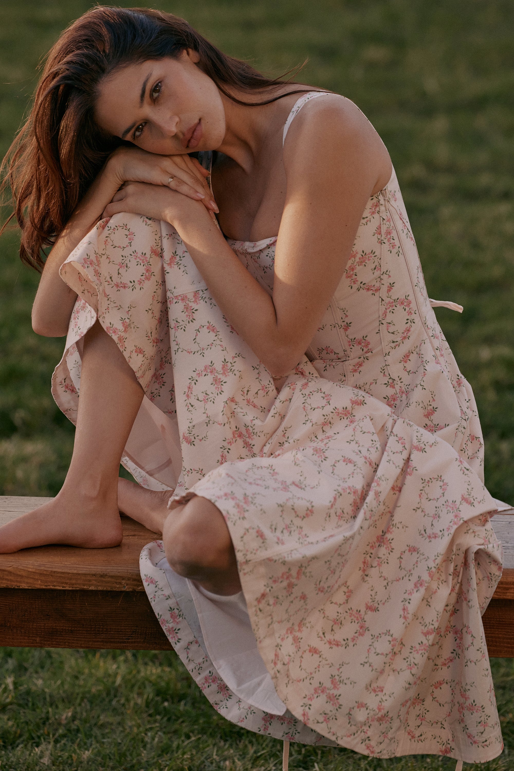 Mariabella-Cream Floral Print Cotton Midi Sun Dress