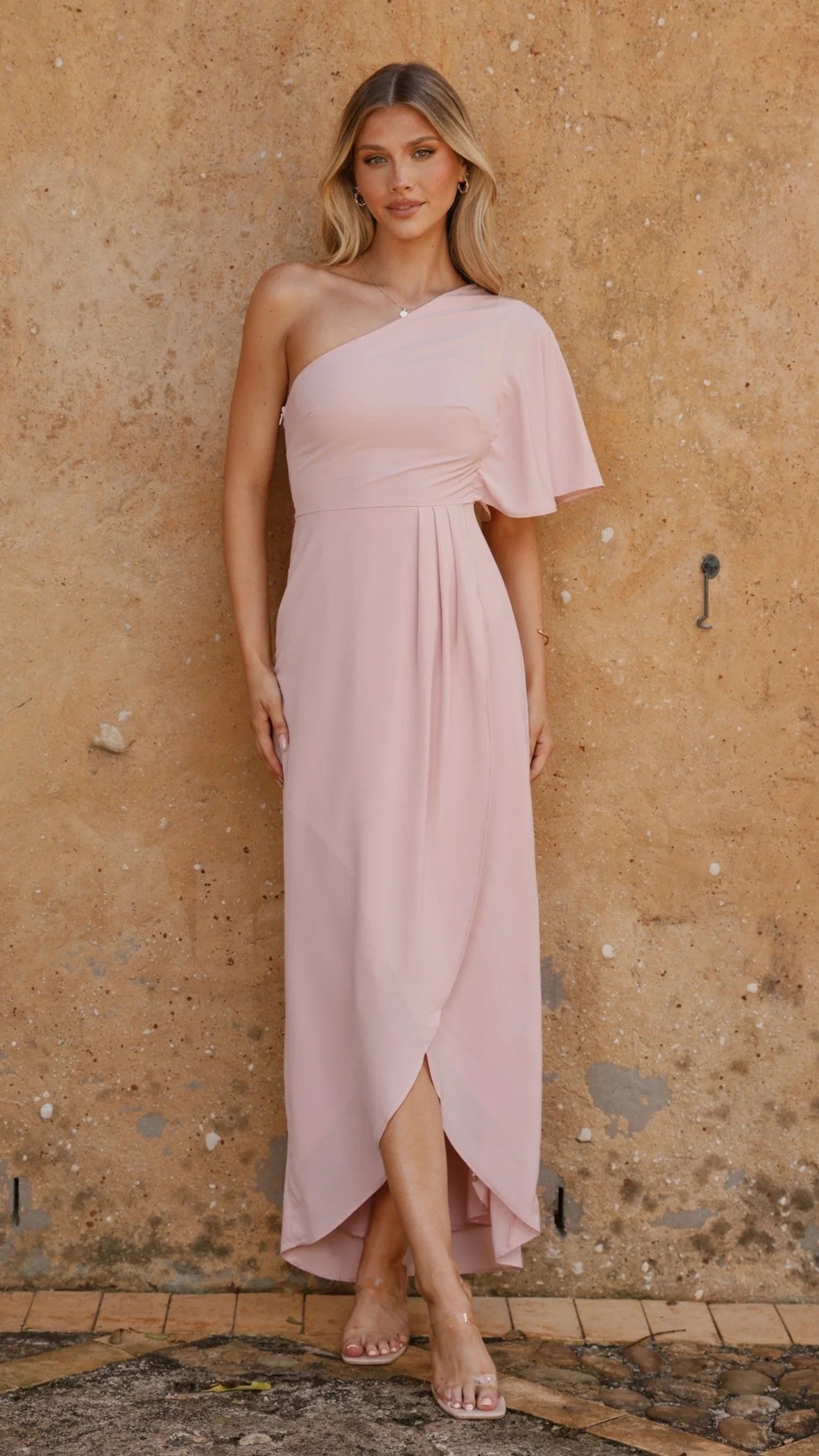 Emma One Sleeve Maxi Dress - Dusty Pink