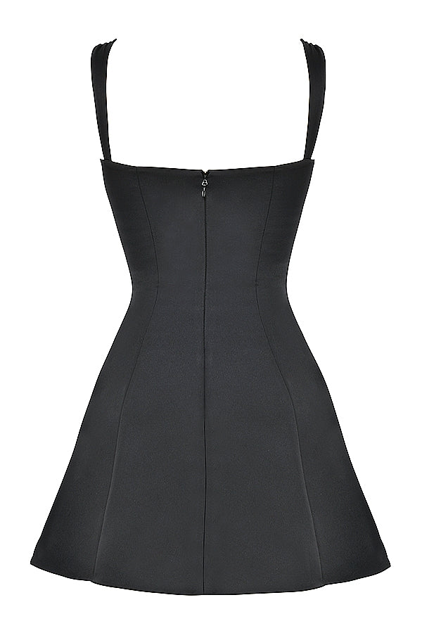 Adriana-Black Satin And Lace Mini Dress