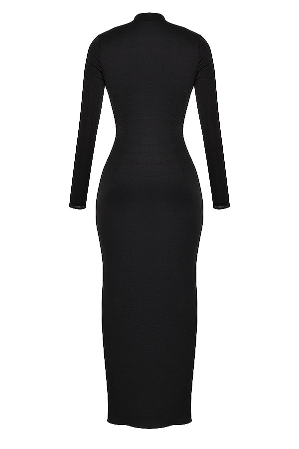 Saskia-Black Draped Maxi Dress