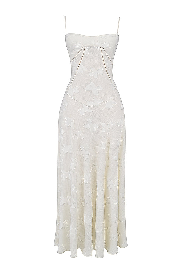 Seren-Vintage Cream Floral Lace Back Maxi Dress