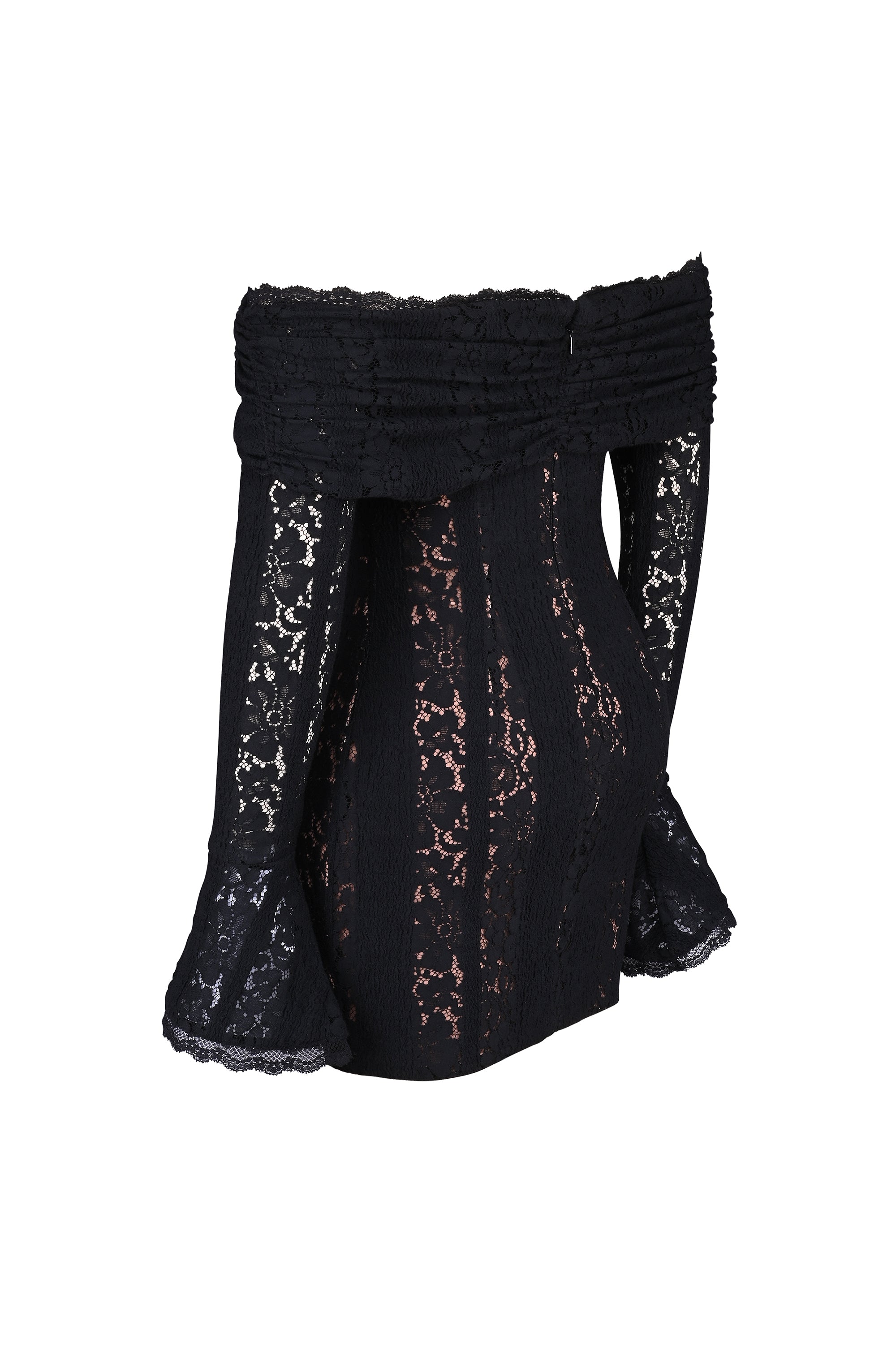 Sadie-Black Floral Lace Off Shoulder Mini Dress