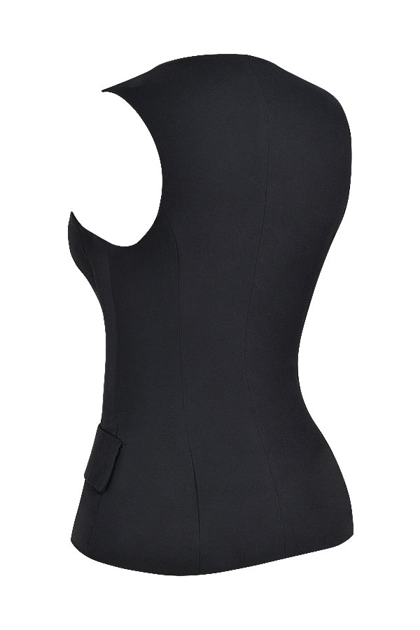 Juliet-Black Sleeveless Tuxedo Top