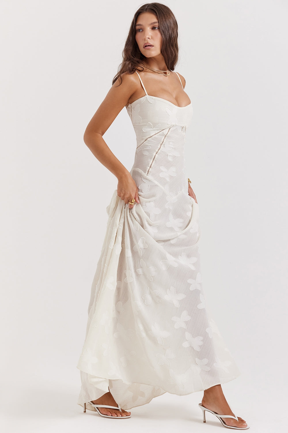 Seren-Vintage Cream Floral Lace Back Maxi Dress