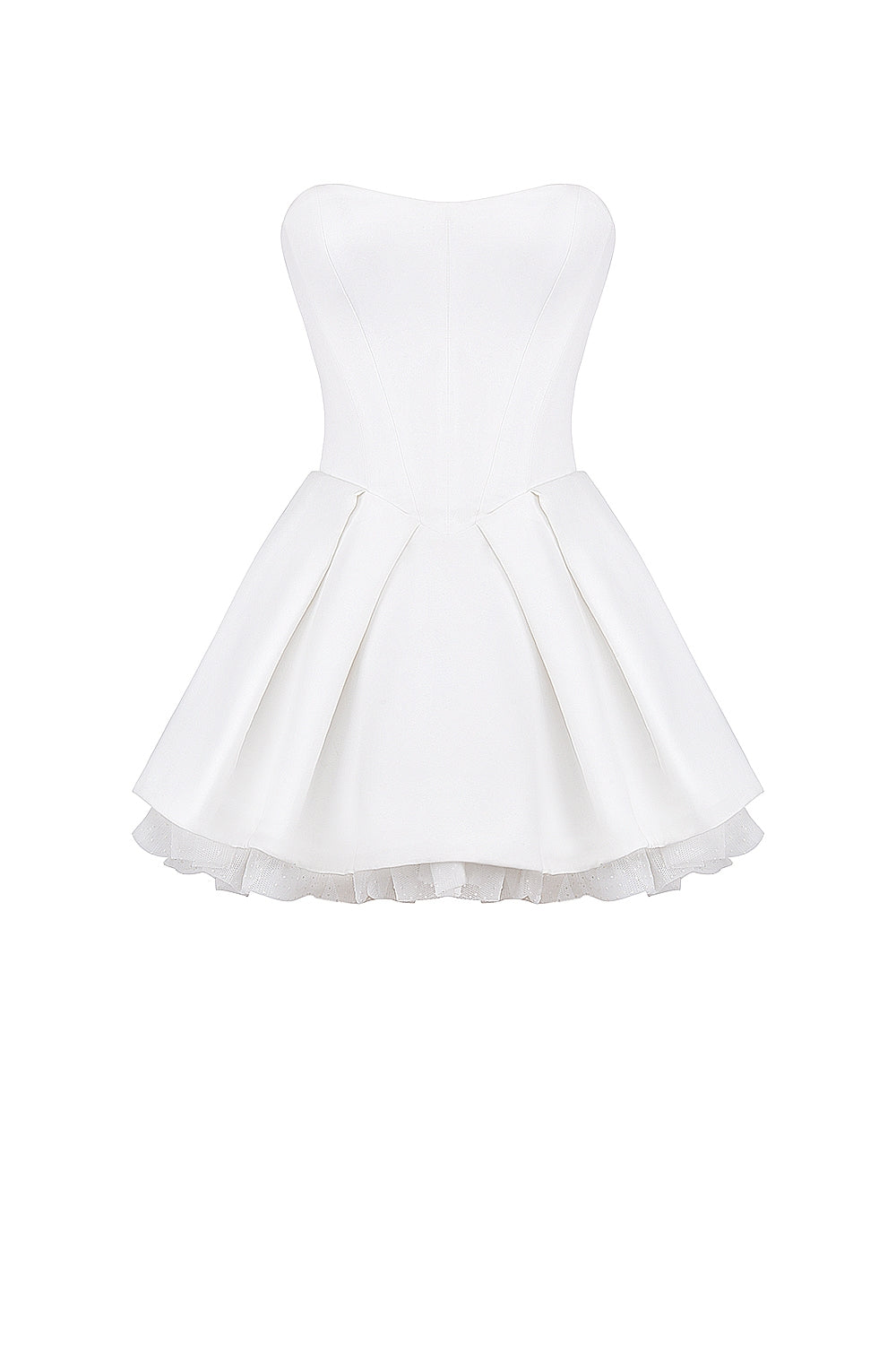 Noele-White Satin Strapless Bow Mini Gown