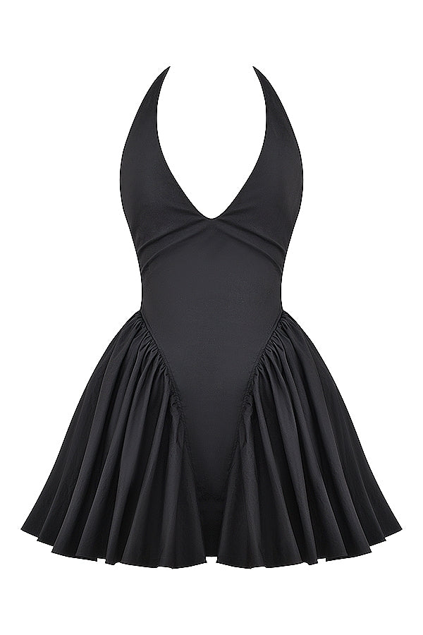 Valentia-Black Halter Mini Dress