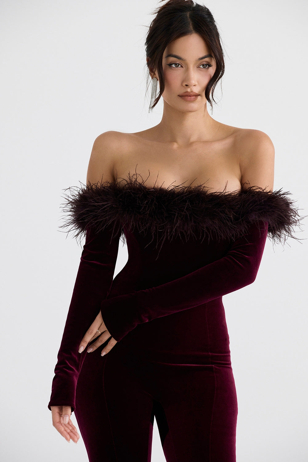 Salima-Black Cherry Velvet Jumpsuit