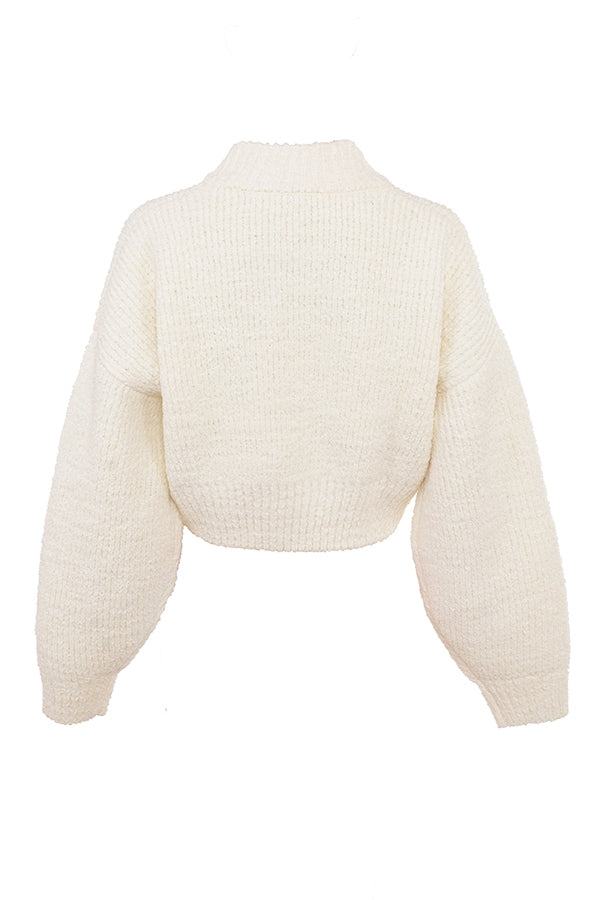 Salilah-Cream Chenille Blend Bomber Jacket - SALE