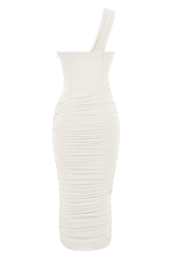 Valentina-Ivory Asymmetric Cutout Midi Dress