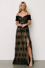 Esperanza Tulle Embroidered Maxi Dress | Black + Nude