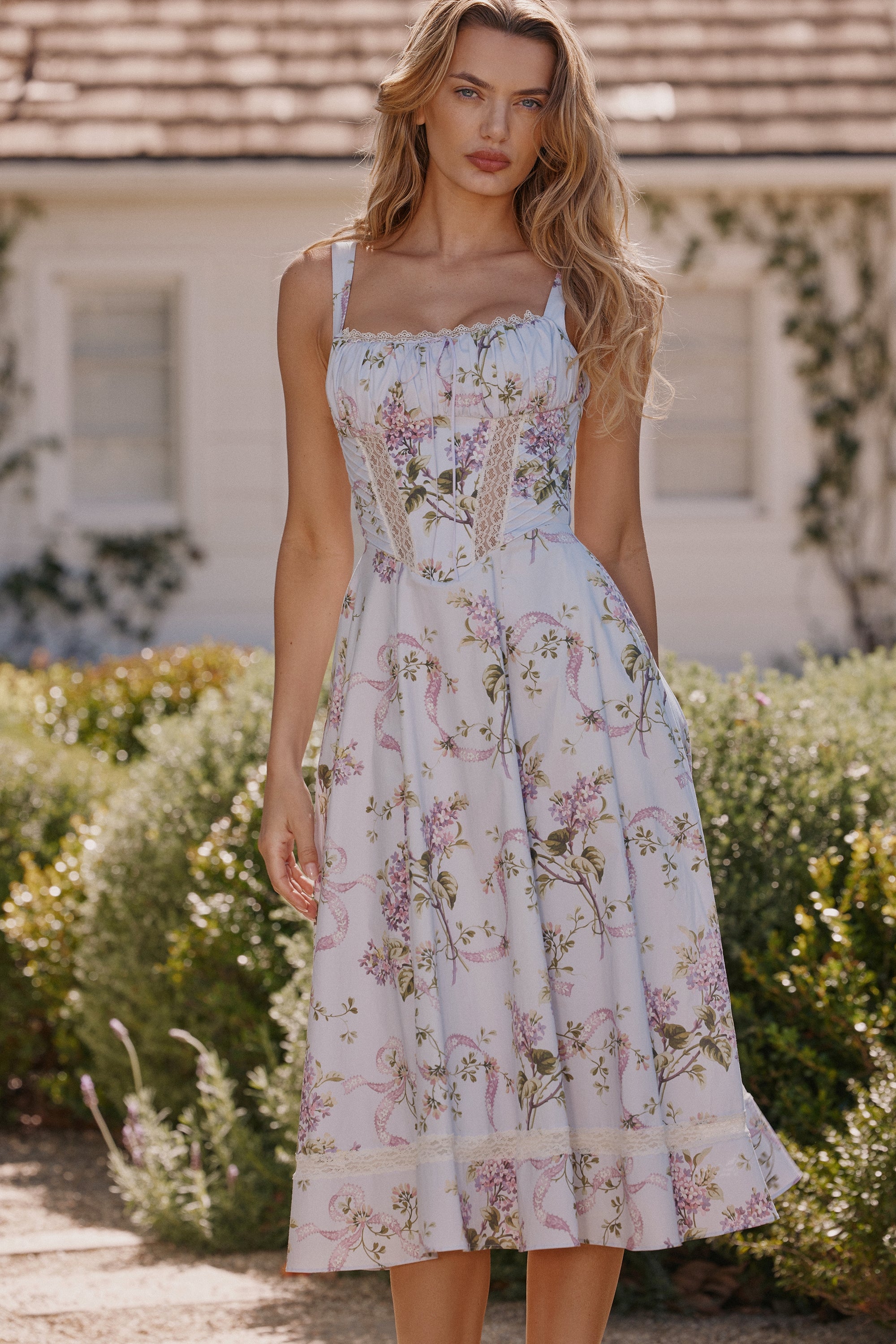 Kim-Lilac Floral Cotton Midi Sundress