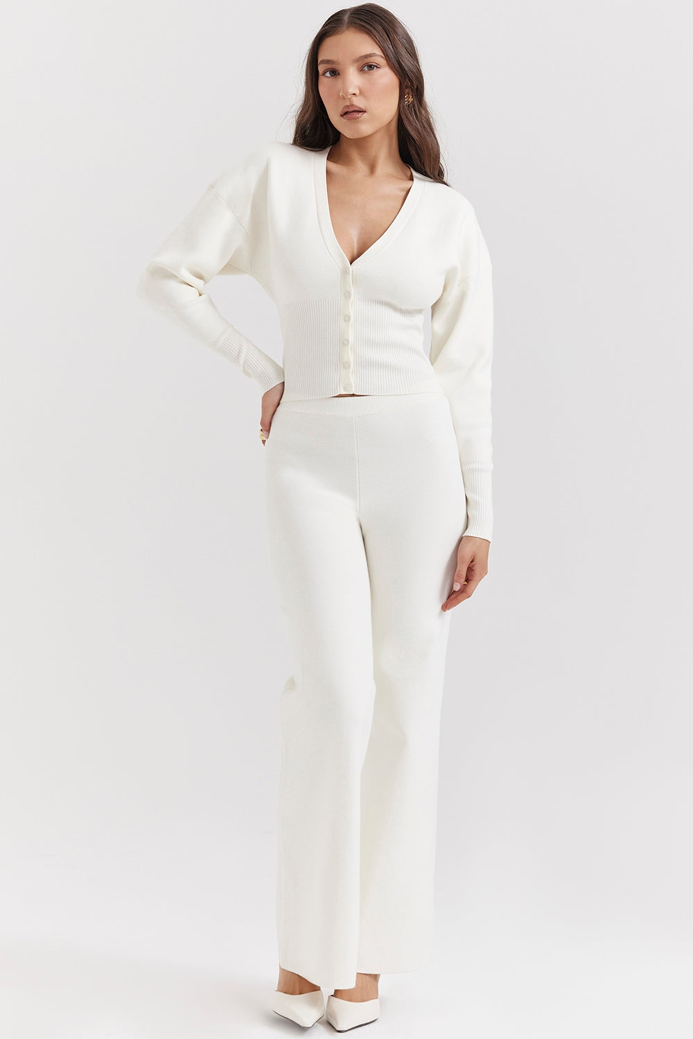 Vanna-Off White Cotton Knitted Trousers - SALE