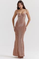 Bonita-Cafe Au Lait Sequin Maxi Dress