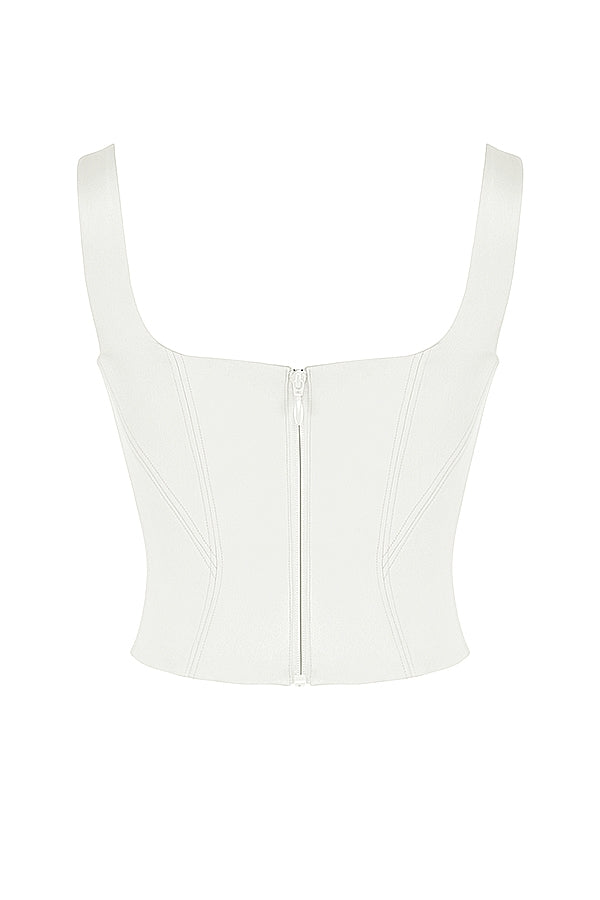 Rafa-Ivory Satin Longline Corset
