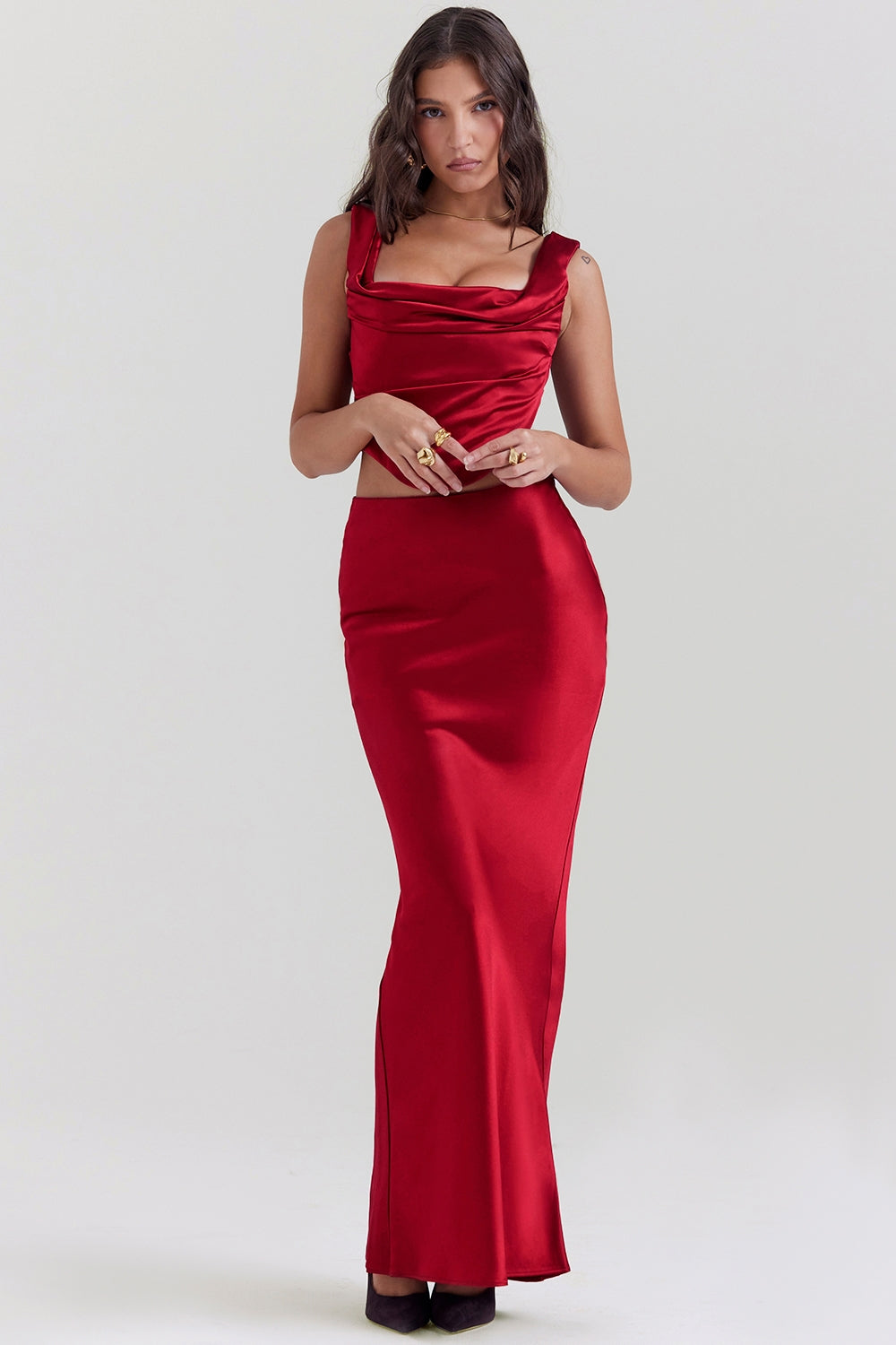 Sydel-Ruby Satin Bias Cut Maxi Skirt