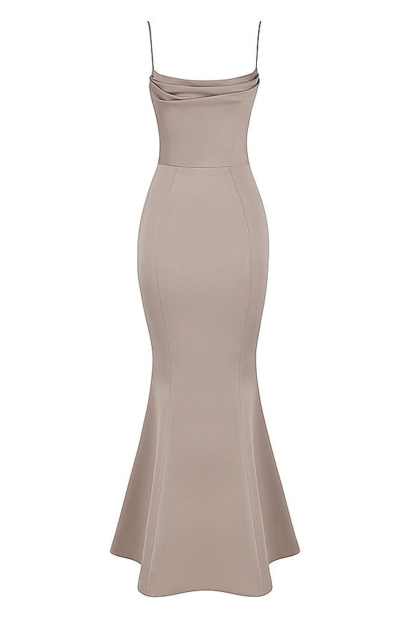 Violette-Mushroom Satin Fishtail Gown