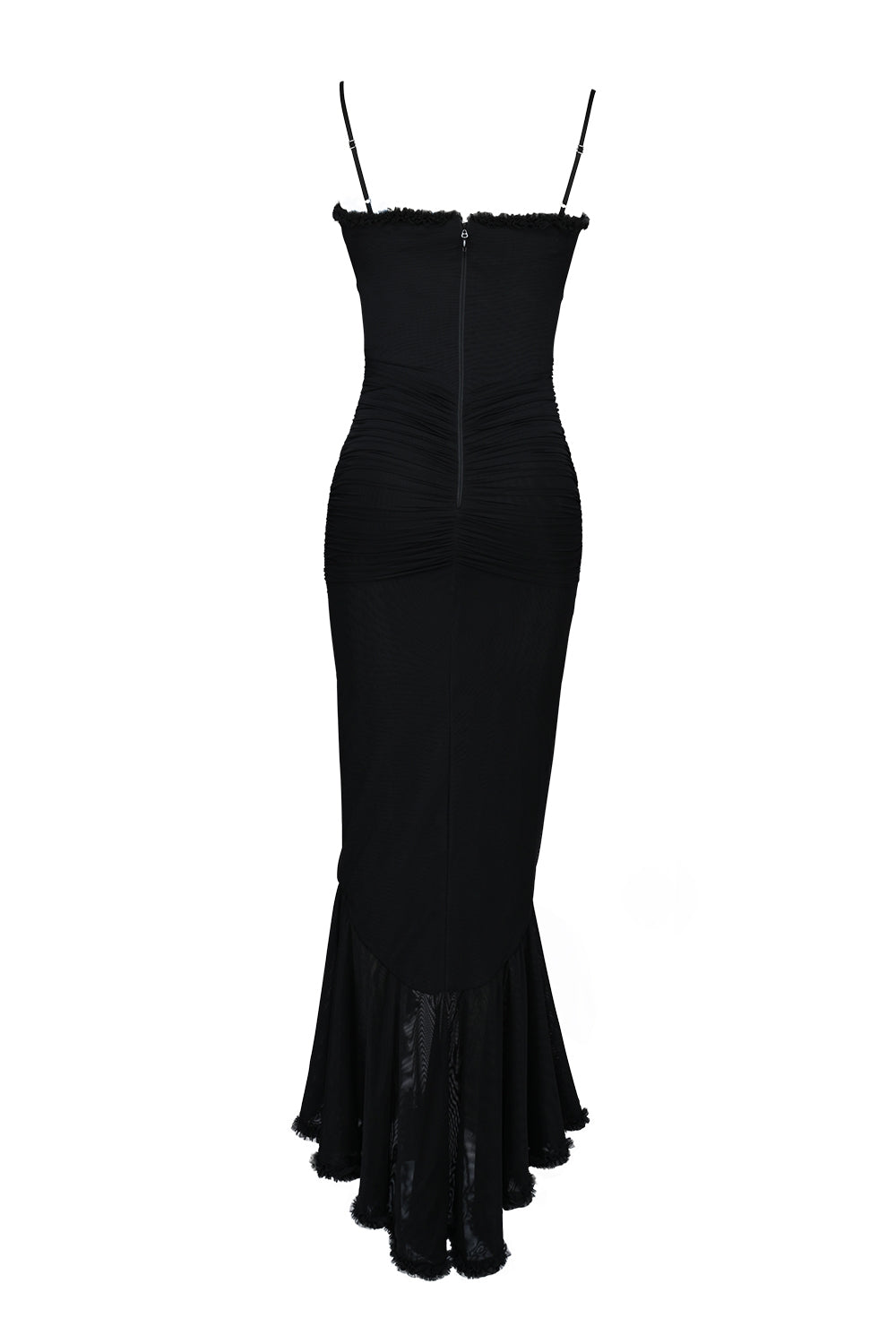 Gabbi-Black Mesh Ruffled Front Gown
