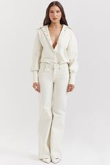 Marli-Ivory Wide Leg Flared Jeans