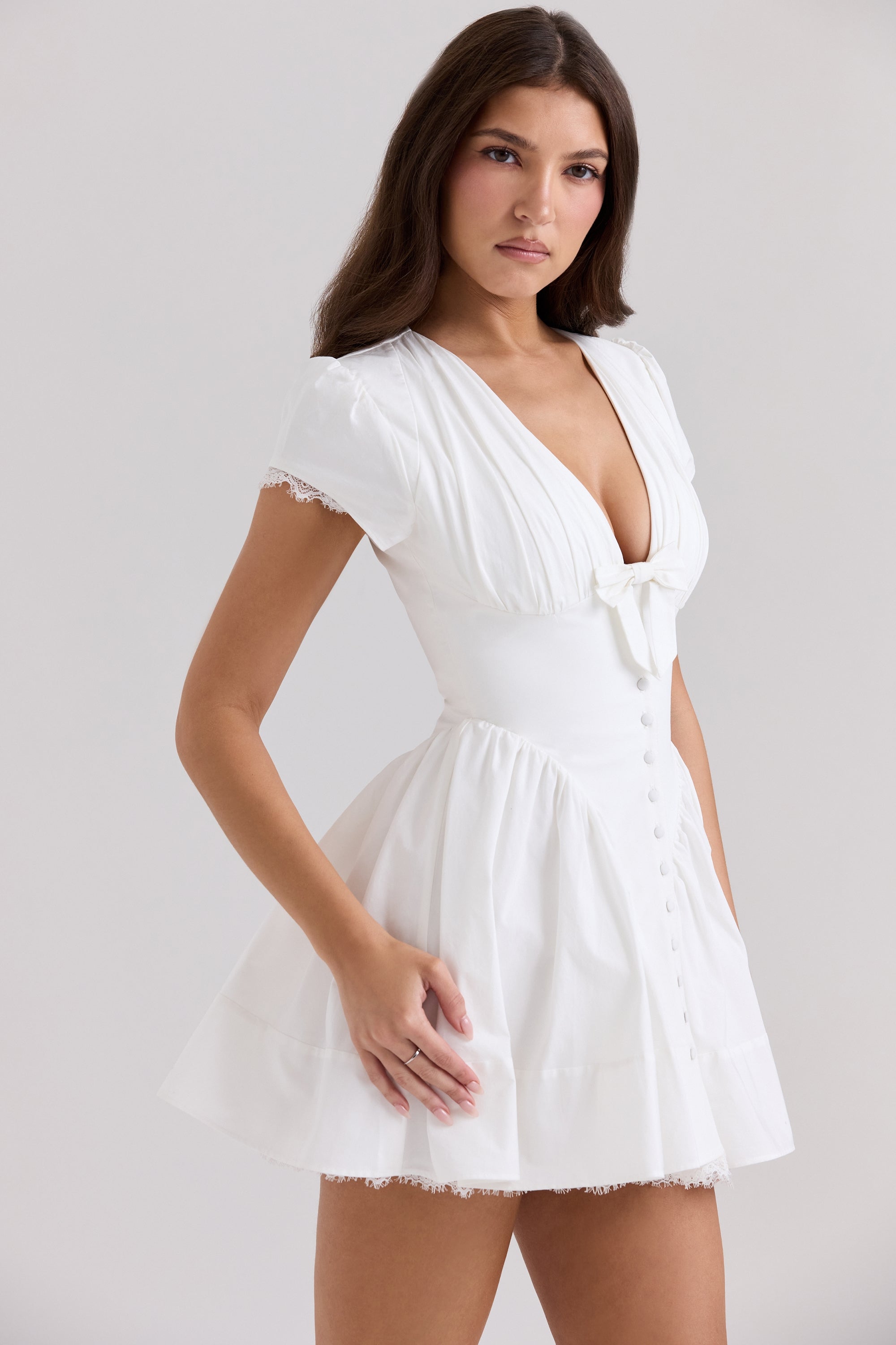 Emiliana-White Stretch Cotton Mini Dress