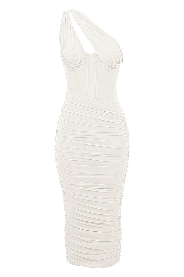 Valentina-Ivory Asymmetric Cutout Midi Dress