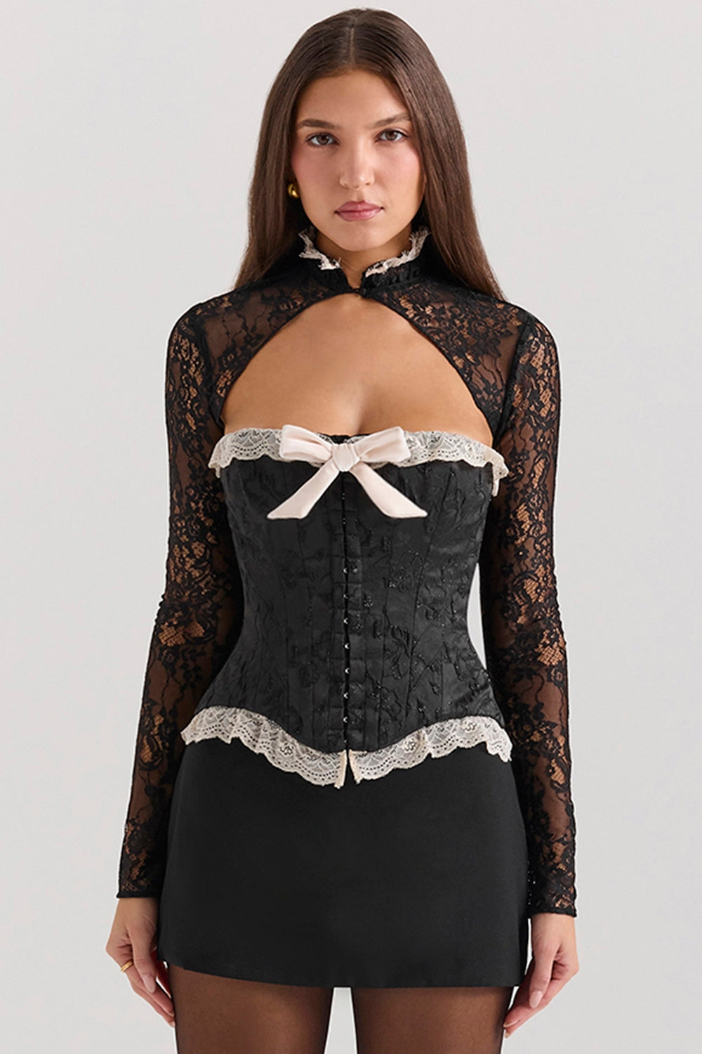 Perdita-Black Metallic Jacquard Corset & Bolero - SALE
