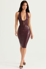 Jaquetta-Wine Vegan Leather Midi Dress