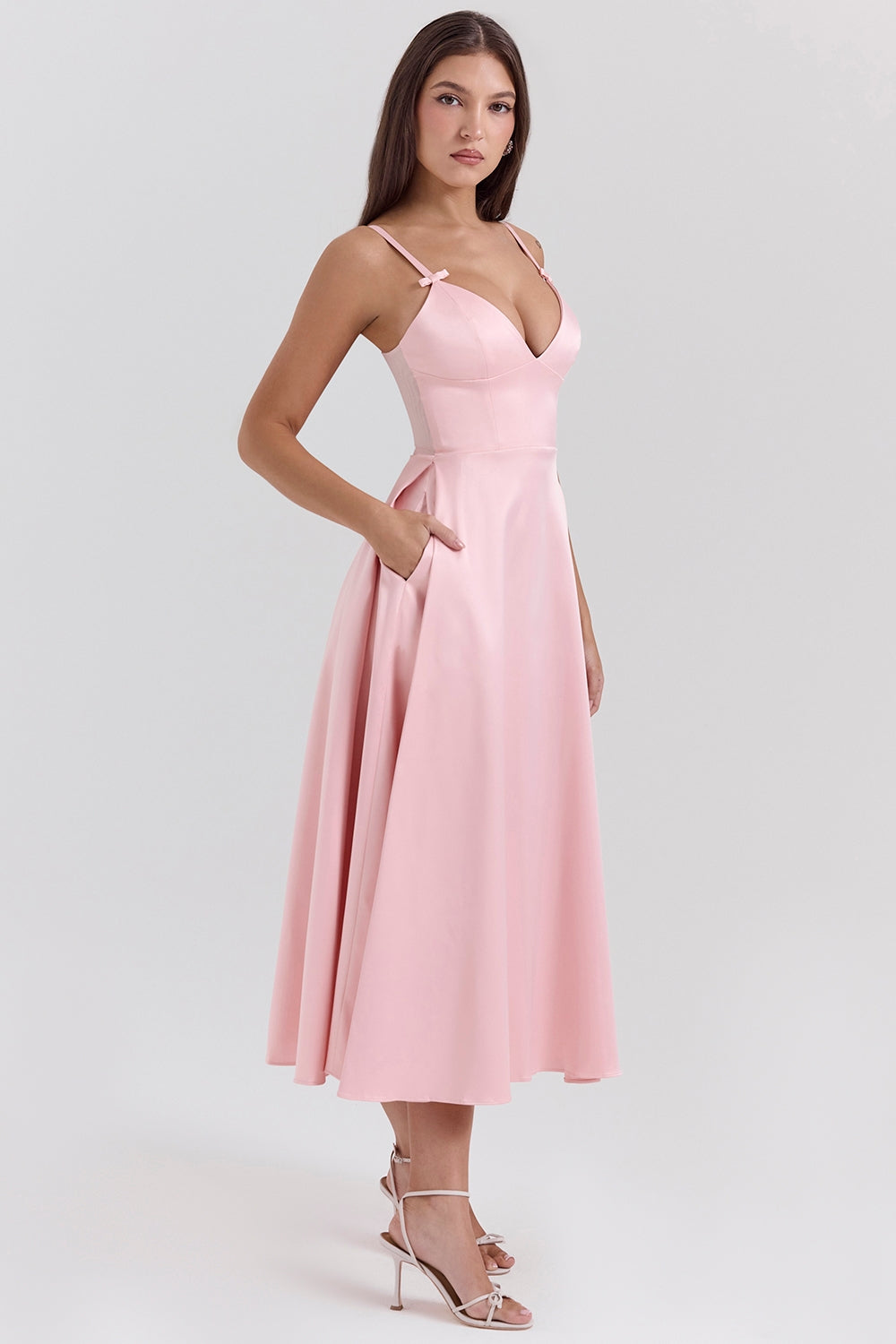 Tiffany-Parisian Pink Satin A-Line Midi Dress