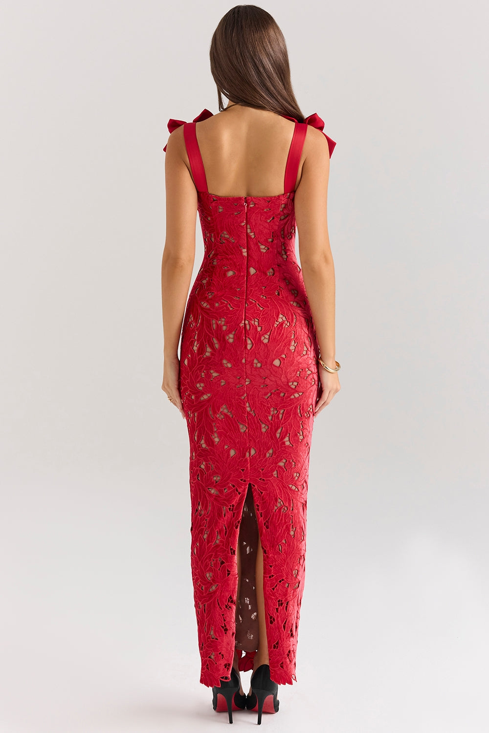 Tiff-Holly Red Velvet Lace Maxi Dress