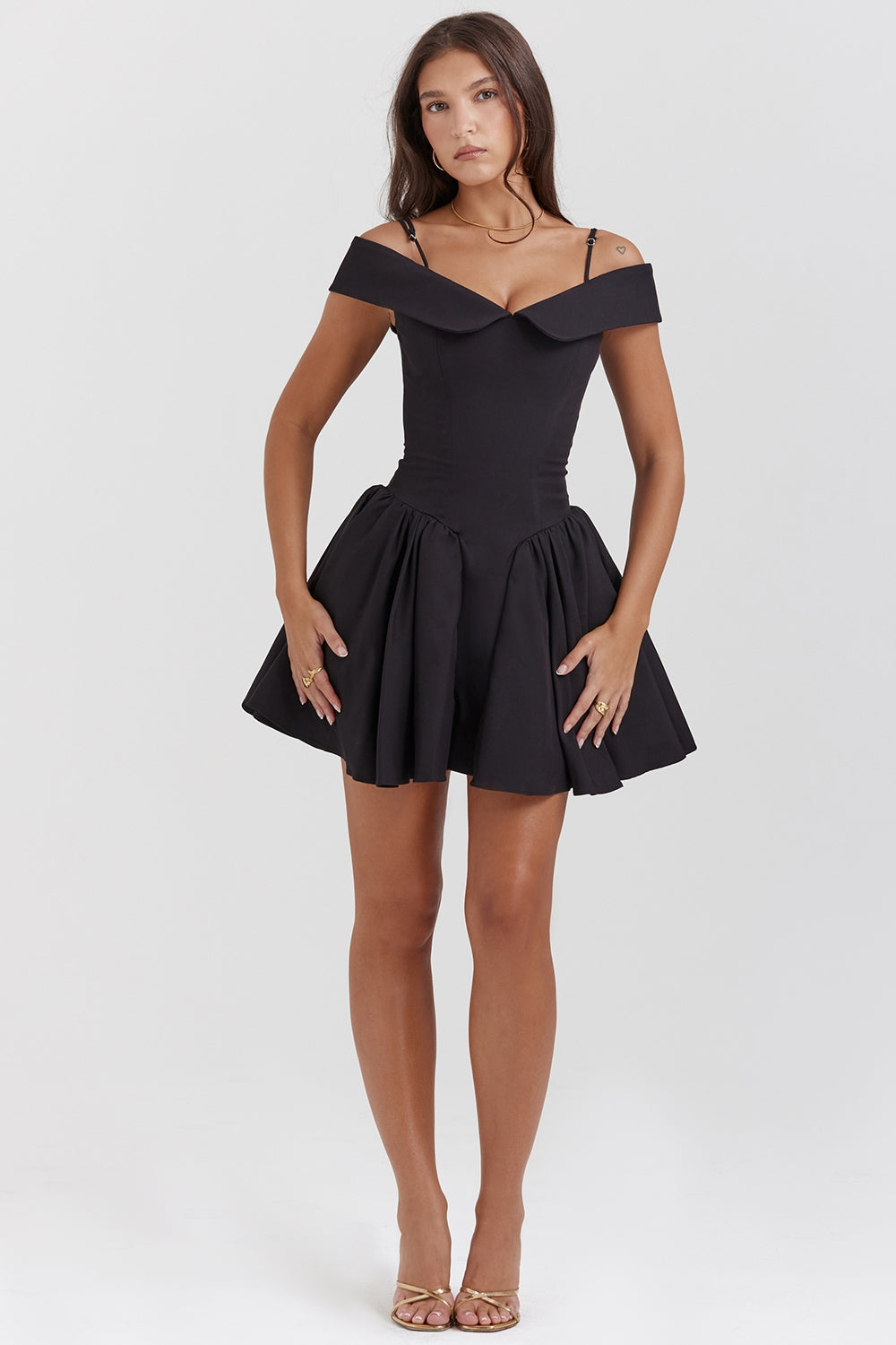 Elida-Black Off Shoulder Mini Dress