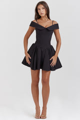 Elida-Black Off Shoulder Mini Dress