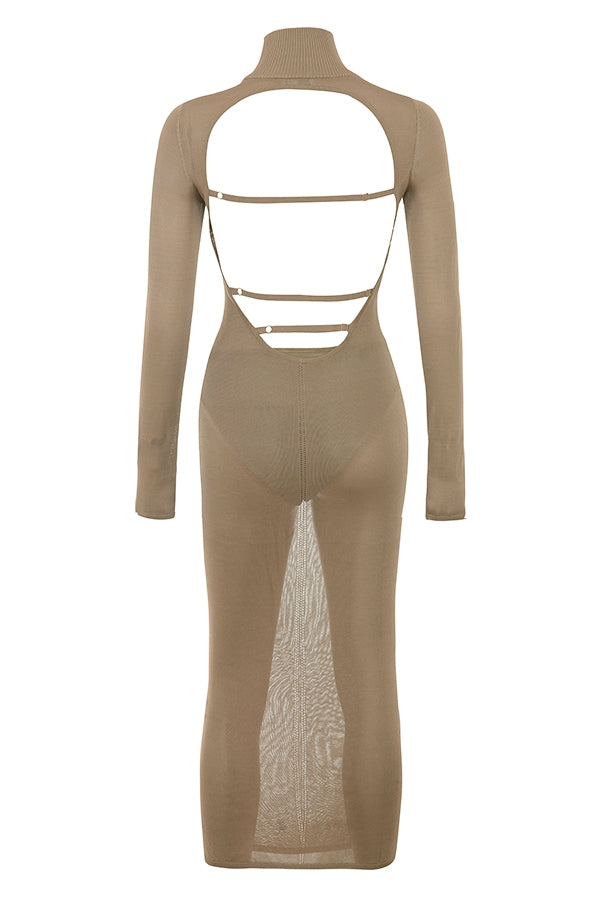 Roberta-Tan Knit Midi Dress