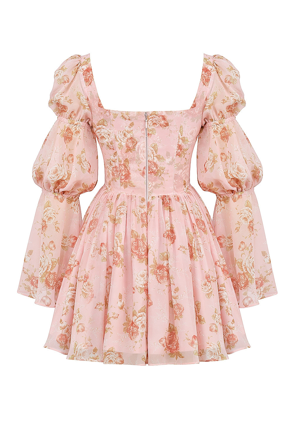 Sancia-English Vintage Rose Print Puff Sleeve Mini Dress