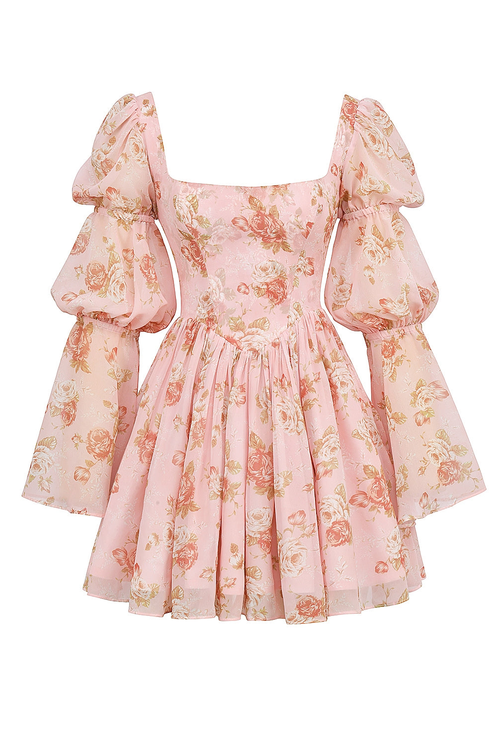 Sancia-English Vintage Rose Print Puff Sleeve Mini Dress