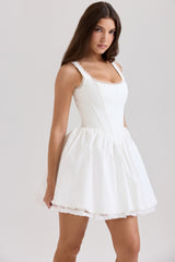 Letitia-White Stretch Cotton Mini Dress