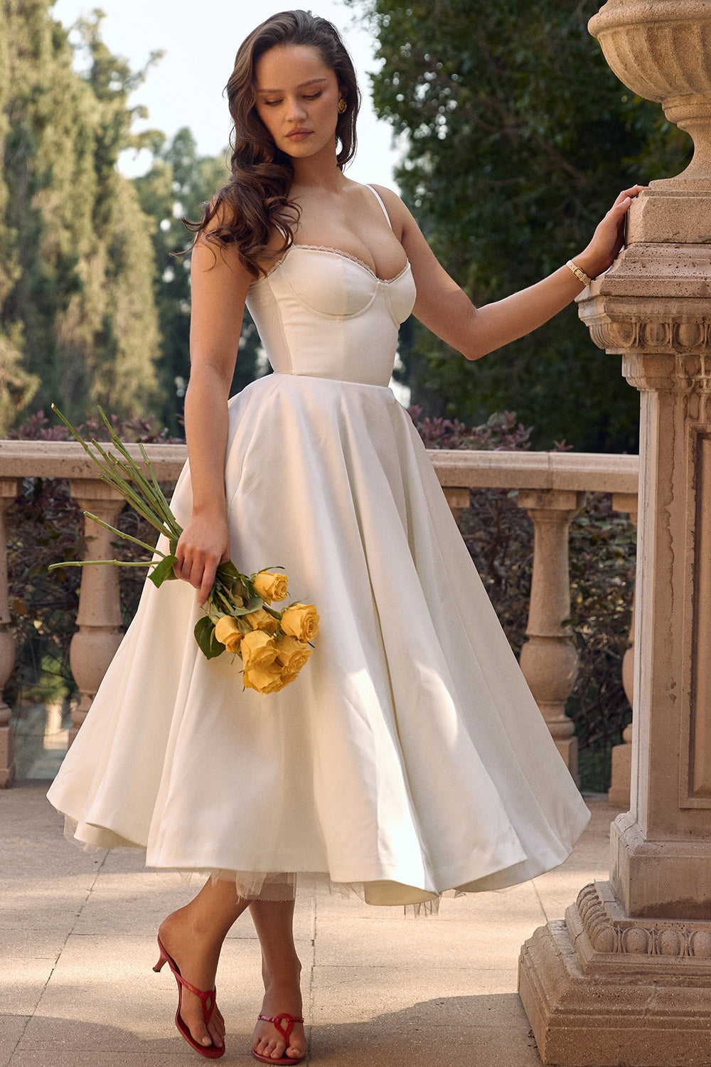 Mademoiselle-White Tulle Midi Dress