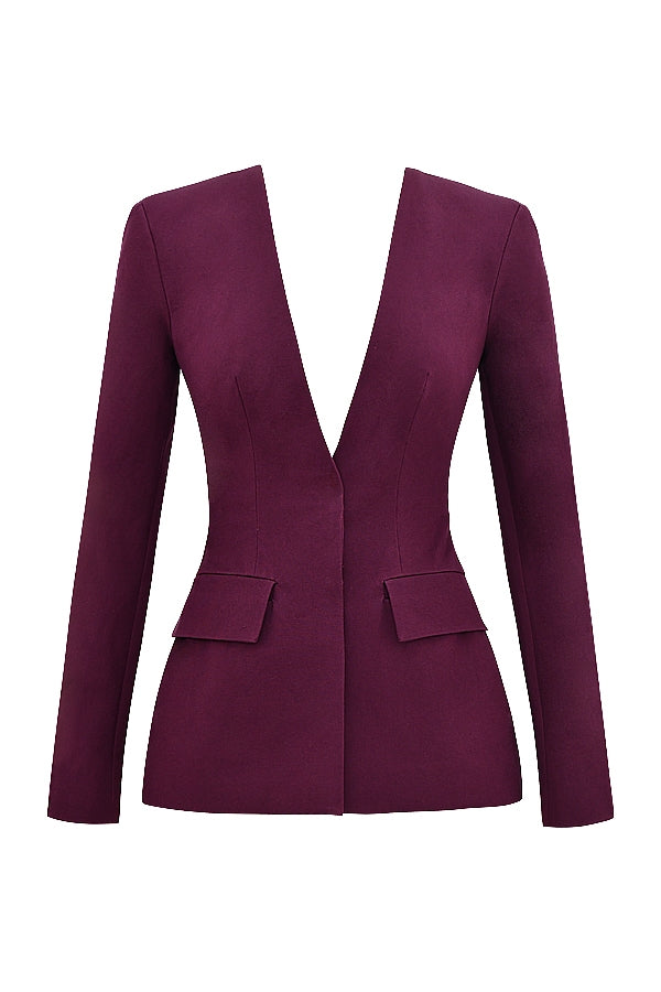 Theodora-Wine Deep V Blazer