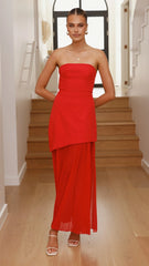 Fenella Asymmetrical Maxi Dress - Red