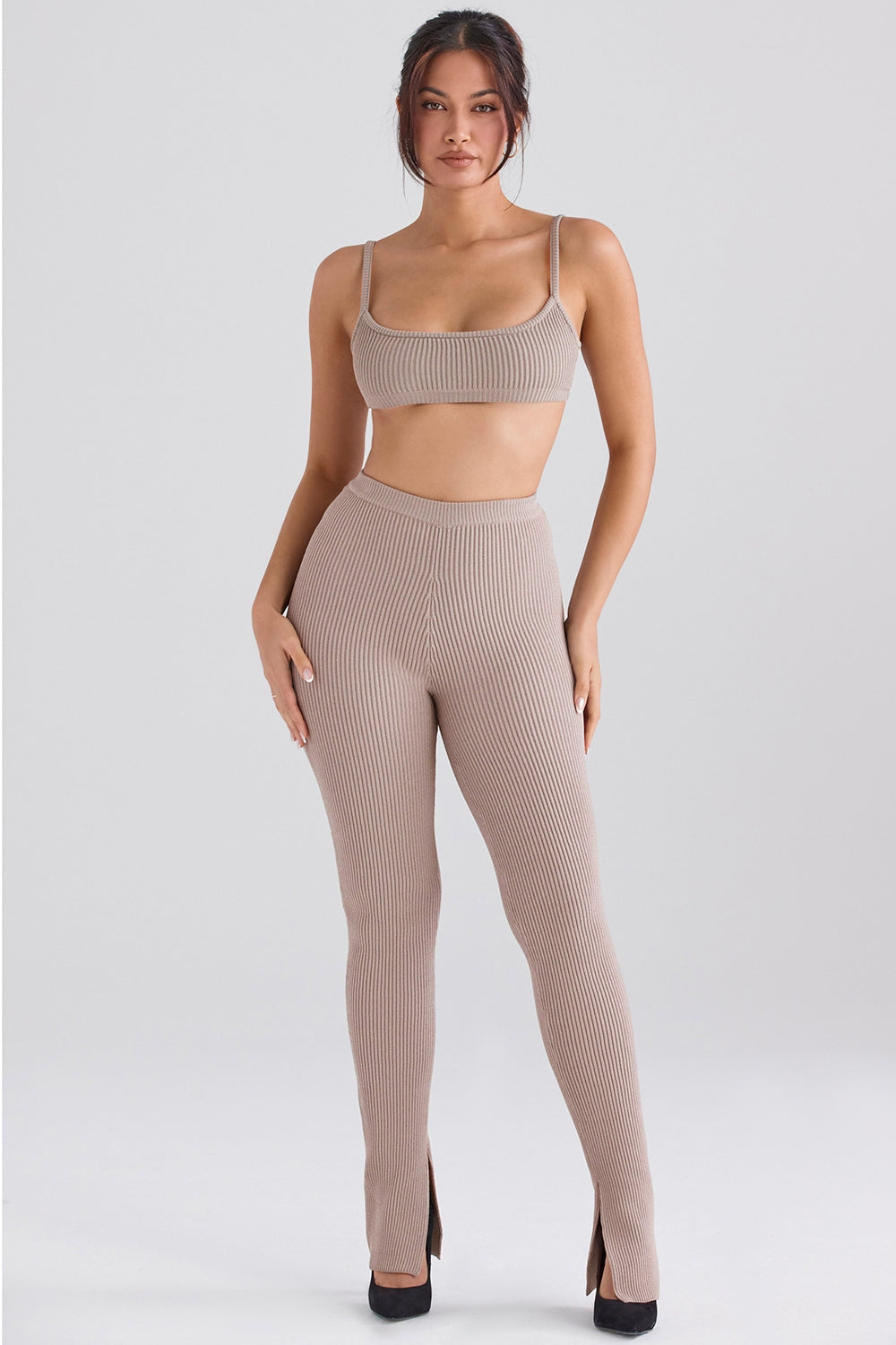 Mitzi-Taupe Ribbed Knit Leggings - SALE