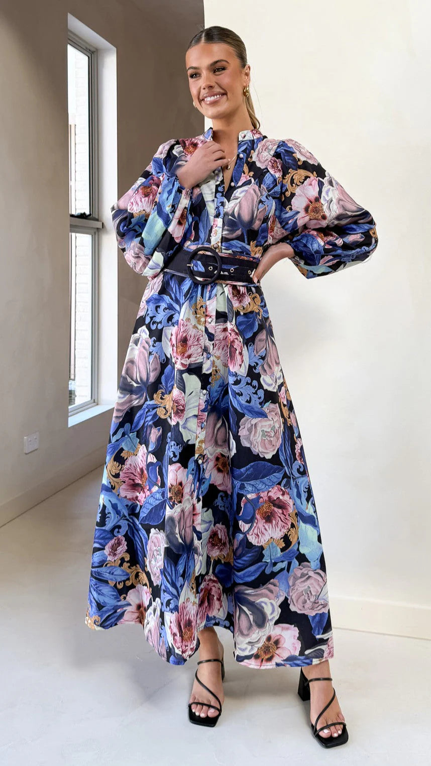 Veronica Button Down Maxi Dress - Azure Donatella