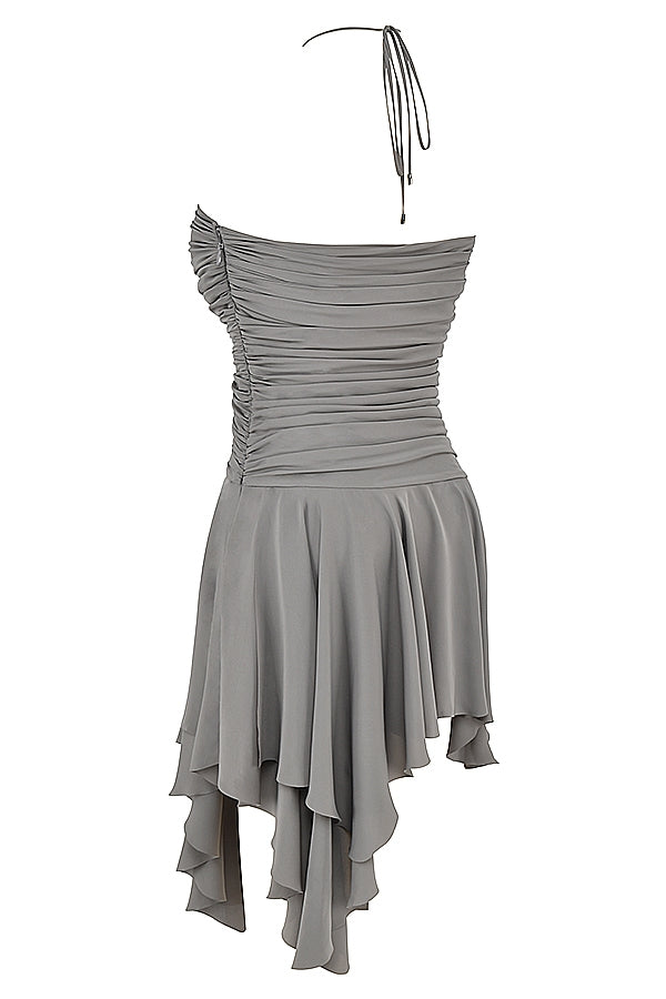 Valeria-Smoke Gathered Asymmetric Dress