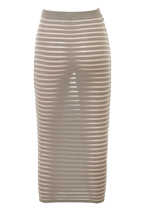 Margo-Grey Velour Sheer Striped Midi Skirt